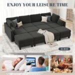 Sectional Sleeper Sofa, 6 Seaters Dark Grey Modular Sleeper Sofa Couch, Comfy Sectionals Couches Bed, Convertible Sofas with Ottomans, Modular Sectional Couches for Living Room - Image 7