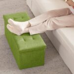 HAUSFRAU 31.5 Inches Ottoman with Storage Bench, Folding Ottoman Bench Small Foot Rest Stool, Bedroom Bench with Flipping Lid, Linen Avocado - Image 6