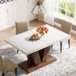 Tribesigns 47-Inch Dining Table for 4, White Kitchen Dinner Table with Heavy Duty Pedestal, Farmhouse Wooden Eating Table for Home, Dining Room, Small Space, White & Brown - Image 6
