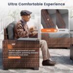 UDPATIO Patio Furniture Set, 8 Inch Armrest Outdoor Sectional Sofa, 6 Piece Wicker Outdoor Furniture Conversation Sets with Waterproof Cover and Coffee Table for Backyard Deck(Brown/Dark Grey) - Image 3