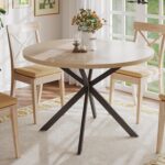 ChooChoo 47.2 Inch Round Dining Table for 4, Farmhouse Wood Kitchen Table, Circle Dinner Table for Kitchen & Dining Room, Natural Oak - Image 2