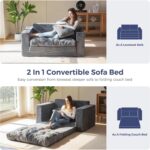 MAXYOYO Convertible Sofa Bed, Pull Out Loveseat Sleeper Sofa, 2 in 1 Folding Couch Bed, Fold Out Floor Couch with Pillows for Living Room Bedroom Lounge, Dark Grey - Image 5