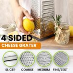 Spring Chef Professional Large Parmesan Cheese Grater, Stainless Steel Metal Box Grater with Handle, 4 Sided Handheld Kitchen Food Shredder for Cheese, Carrot, Veggie, Ginger, Potato - Dishwasher Safe - Image 7