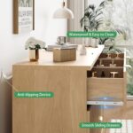 Fluted Dresser for Bedroom with 9 Drawers, 57" Wide Modern Chest of Drawers with Metal Handle, Wooden Dresser TV Stand, Wood Closet Clothes Storage Organizer for Living Room, Hallway, Natural Oak - Image 6