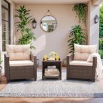 Devoko 3 Pieces Patio Furniture Set, PE Rattan Wicker Patio Set with Two Outdoor Chairs and Table, Upgraded Patio Chairs and Table for Porch, Garden Poolside Balcony - Image 3