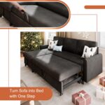 Vongrasig Convertible Sleeper Sofa Bed, Pull Out Couch with Storage, 77" L-Shaped Sofa Bed with Storage Chaise Linen Fabric for Living Room, Apartment, Small Space, Black - Image 6