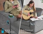 PaPaJet U Shaped Couch, 112 Inch Oversized Couch with Storage Chaise, Sectional Sofa with Cup Holders & 2 USB Ports, Corduroy Grey Sofa - Image 4