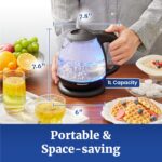 Elite Gourmet EKT1001 Electric 1.0L BPA-Free 1100W Glass Kettle Cordless 360° Base, Stylish Blue LED Interior, Handy Auto Shut-Off Function – Quickly Boil Water For Tea & More, Black - Image 5