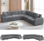 Merax 106" Corduroy Sectional Corner Sofa with Cup Holders & USB Charger, 5 Seat Convertible L Shaped Couch Set with Armrest Storage, Oversized Comfy Modular Sofabed for Living Room & Apartment, Gray - Image 2