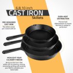Utopia Kitchen Cast iron Skillets 3 Piece Set, Chefs Pan, Pre Seasoned Cast iron Skillets, 6, 8 & 10 Inches, Easy Use in the Oven, Stove, Grill, or Campfire, Black - Image 5