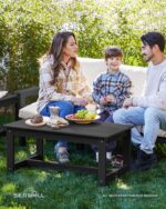 SERWALL HDPE Patio Furniture Set, 7-Piece Outdoor Sectional Sofa Set, All Weather Outdoor Couch Set for Deck, Lawn, Black Frame with Khaki Cushion - Image 11