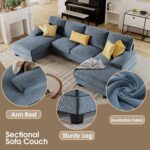 Furmax Sectional Couches for Living Room, U-Shaped Sofa Couch with Linen Fabric, 4 Seat Sofa Set with Double Chaise for Apartment (Fabric, Light Blue) - Image 6