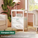 Huuger Nightstand with Charging Station, Side Table with Fabric Drawers, End Table with Open Shelf, Bedside Table with USB Ports and Outlets, Night Stand for Bedroom, White - Image 7