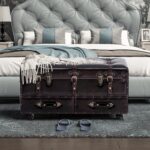 LONYKE Vintage Treasure Chest Bench with Latch Closure and Buckle Trunk, Farmhouse Faux Leather Storage Ottoman Bench for Living Room, Entryway, Bedroom, Sponge Padded ，Black Brown - Image 6