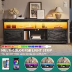 YITAHOME Farmhouse TV Stand for 65/55 Inch Television, LED Entertainment Center Television Stand with Power Outlets and Open Shelf, Media Console TV Cabinet for Living Room, Dark Grey - Image 5