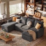 LINSY HOME Modular Sectional Couches, 115" U Shaped Sofa with Double Chaise, Chenille 4-Seat Sofa Set for Living Room, Apartment, Office, Dark Grey - Image 2