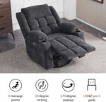 Power Swivel Rocker Recliner Chair for Adults with Massage and Heat, USB and Type-C Ports, Infinite Position, Electric Glider Reclining Single Sofa Chair for Living Room(Dark Grey) - Image 8