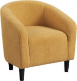 Yaheetech Accent Barrel Chair, Boucle Fabric Club Chair, Furry Sherpa Elegant and Cozy, Soft Padded Armchair for Living Room Bedroom Reception Room Office, Mustard Yellow - Image 2