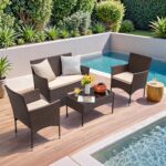Homall 4 Pieces Outdoor Patio Furniture Sets Rattan Chair Wicker Set, Outdoor Indoor Use Backyard Porch Garden Poolside Balcony Furniture Sets Clearance (Brown and Beige) - Image 6