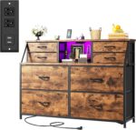 Dresser for Bedroom with Power Strip & LED, 8 Drawers Dresser with Extra 2 Open Shelves for Storage & Organization, Small Chest of Drawers for Closet, Hallway,Entryway, Rustic Brown - Image 2