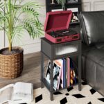 End Table with Record Player Stand, Side Table with Storage, 2-Tier Nightstand with Drawer and Record Holder, Modern Black Bedside Table for Living Room Bedroom MLBZ18B - Image 3