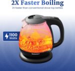 Elite Gourmet EKT1001 Electric 1.0L BPA-Free 1100W Glass Kettle Cordless 360° Base, Stylish Blue LED Interior, Handy Auto Shut-Off Function – Quickly Boil Water For Tea & More, Black - Image 3