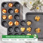 HONGBAKE Muffin Pan for Baking, Nonstick Cupcake Tin 12 Cup, 2 Pack Cup Cake Tray, Premium Cheesecake Pans, Dishwasher Safe - Dark Grey - Image 5