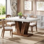 Tribesigns 47-Inch Dining Table for 4, White Kitchen Dinner Table with Heavy Duty Pedestal, Farmhouse Wooden Eating Table for Home, Dining Room, Small Space, White & Brown - Image 9