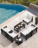 SERWALL HDPE Patio Furniture Set, 7-Piece Outdoor Sectional Sofa Set, All Weather Outdoor Couch Set for Deck, Lawn, Black Frame with Khaki Cushion - Image 6