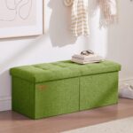 HAUSFRAU 31.5 Inches Ottoman with Storage Bench, Folding Ottoman Bench Small Foot Rest Stool, Bedroom Bench with Flipping Lid, Linen Avocado - Image 7
