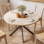 ChooChoo 47.2 Inch Round Dining Table for 4, Farmhouse Wood Kitchen Table, Circle Dinner Table for Kitchen & Dining Room, Natural Oak - Image 5