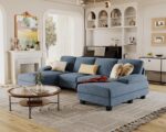 Furmax Sectional Couches for Living Room, U-Shaped Sofa Couch with Linen Fabric, 4 Seat Sofa Set with Double Chaise for Apartment (Fabric, Light Blue) - Image 7