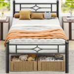 BedsPick Twin Bed Frame, Classic Metal Platform Bed Frame, Mattress Foundation with Steel Slat Support, 12.5'' Under Foundation Storage, No Box Spring Needed/Noise Free/Easy Assembly/Twin Size Black - Image 2