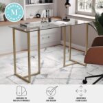 Martha Stewart Eli Home Office Desk with Glass Top and Steel Frame, Polished Brass - Image 6