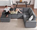 PaPaJet U Shaped Couch, 112 Inch Oversized Couch with Storage Chaise, Sectional Sofa with Cup Holders & 2 USB Ports, Corduroy Grey Sofa - Image 7