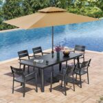 Patio Table with Umbrella Hole 83" Rectangle Aluminum Indoor Outdoor Dining Table for 6-8 All Weather Outside Table for Lawn Backyard Garden Poolside Park - Image 3