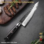 8 Inch Chef Knife, Japanese Chefs Knife Black Forged Kitchen Knife with AUS-8 Alloy Steel and Full Tang Pakkawood Handle, Christmas Gift with Premium Box - Image 3