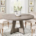 Tribesigns Round Dining Table Wood Kitchen Table for Dining Room, 47" Dinning Room Tables for 4 Adult, Farmhouse Dinner Table with Wooden Tabletop and Cross Base, Rustic Grey - Image 2