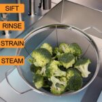 3 Pack 18/8 Stainless Steel Colander Sieves(5-Quart, 4-Quart and 3-Quart), Mesh Strainer Net Baskets with Handles & Resting Base for Strain, Drain, Rinse or Steam - Image 7