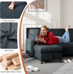 Vongrasig Sectional Sleeper Sofa, Pull Out Couch Bed with Storage, 2 in 1 L-Shaped Sofa Bed with Storage Chaise Linen Fabric for Living Room, Apartment, Small Space, Dark Grey - Image 8