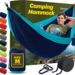 Durable Hammock 400 lb Capacity, Nylon Camping Hammock Chair - Double or Single Sizes w/Tree Straps and Attached Carry Bag - Portable for Travel/Backpacking/Beach/Backyard (Medium, Blue & Light Blue) - Image 9