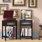 End Table with Record Player Stand, Side Table with Storage, 2-Tier Nightstand with Drawer and Record Holder, Modern Black Bedside Table for Living Room Bedroom MLBZ18B - Image 6