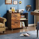 DEVAISE 3 Drawer Mobile File Cabinet, Wood Lateral Filing Cabinet, Printer Stand with Open Shelves for Home Office, Rustic Brown - Image 3