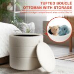 HomePop Storage Round Ottoman with Removable Lid Home Décor|Upholstered Round Foot Rest Ottoman - Cream Boucle - Image 5