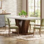 Tribesigns 47-Inch Dining Table for 4, White Kitchen Dinner Table with Heavy Duty Pedestal, Farmhouse Wooden Eating Table for Home, Dining Room, Small Space, White & Brown - Image 10