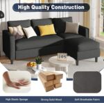 Shintenchi Small Sectional Couch Sofas, 3 Seat L Shape Sofa with Ottoman, Fabric Upholstered Convertible Sofa Couches, Small Couch for Apartments, Living Room and Office (Black) - Image 5