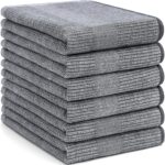 Homaxy Premium Kitchen Towels(18”x 28”, 6 Pack), Large Cotton Kitchen Hand Towels, Flat and Terry Dish Towels, 380 GSM Highly Absorbent Tea Towel Set with Hanging Loop, Grey - Image 9