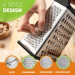 Spring Chef Professional Cheese Grater - Stainless Steel, XL Size, 4 Sides - Perfect Box Grater for Parmesan Cheese, Vegetables, Ginger - Dishwasher Safe - Black - Image 7