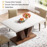 Tribesigns 47-Inch Dining Table for 4, White Kitchen Dinner Table with Heavy Duty Pedestal, Farmhouse Wooden Eating Table for Home, Dining Room, Small Space, White & Brown - Image 7