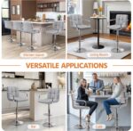 Yaheetech Bar Stools Set of 2, PU Leather Adjustable Swivel Barstools, Hydraulic Kitchen Counter Height Bar Chairs with Armrest and Back for Kitchen, Dining Room, Light Grey - Image 8